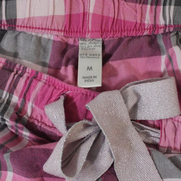 💖 OLD NAVY Intimates Cotton Pajama Pants Sz Small Roll Tab Pink Plaid - Picture 6 of 8